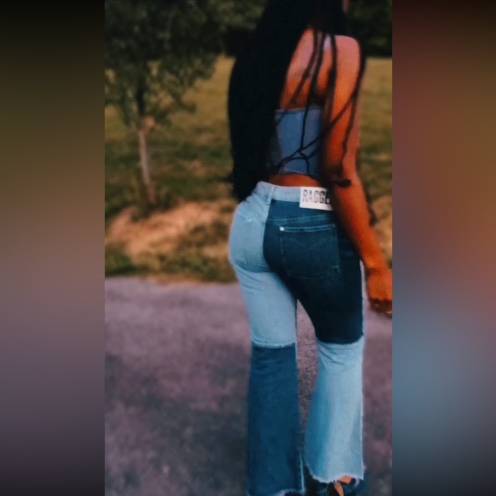 ❤️VTG Ragged Priest Denim Patch Flare Jeans
